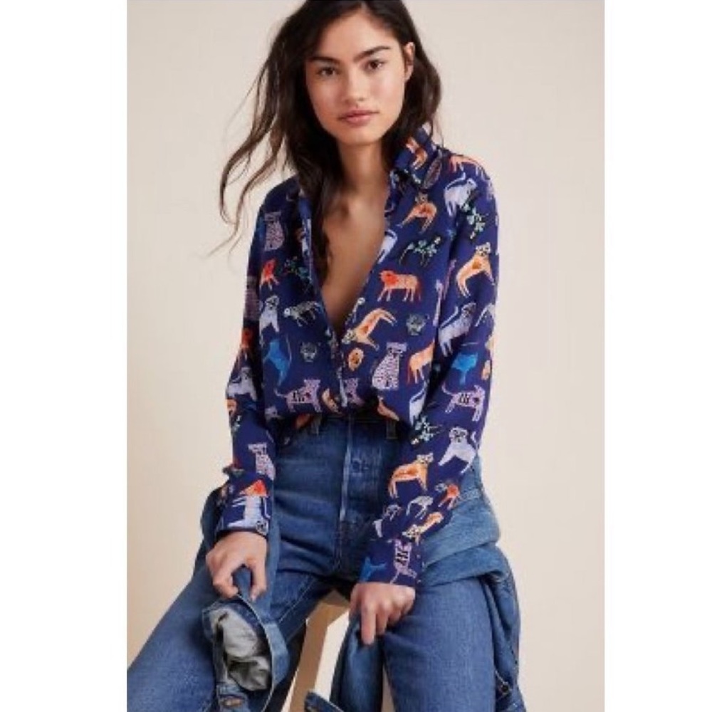 Anthropologie Carolyn Gavin Mariposa shirt in Cats